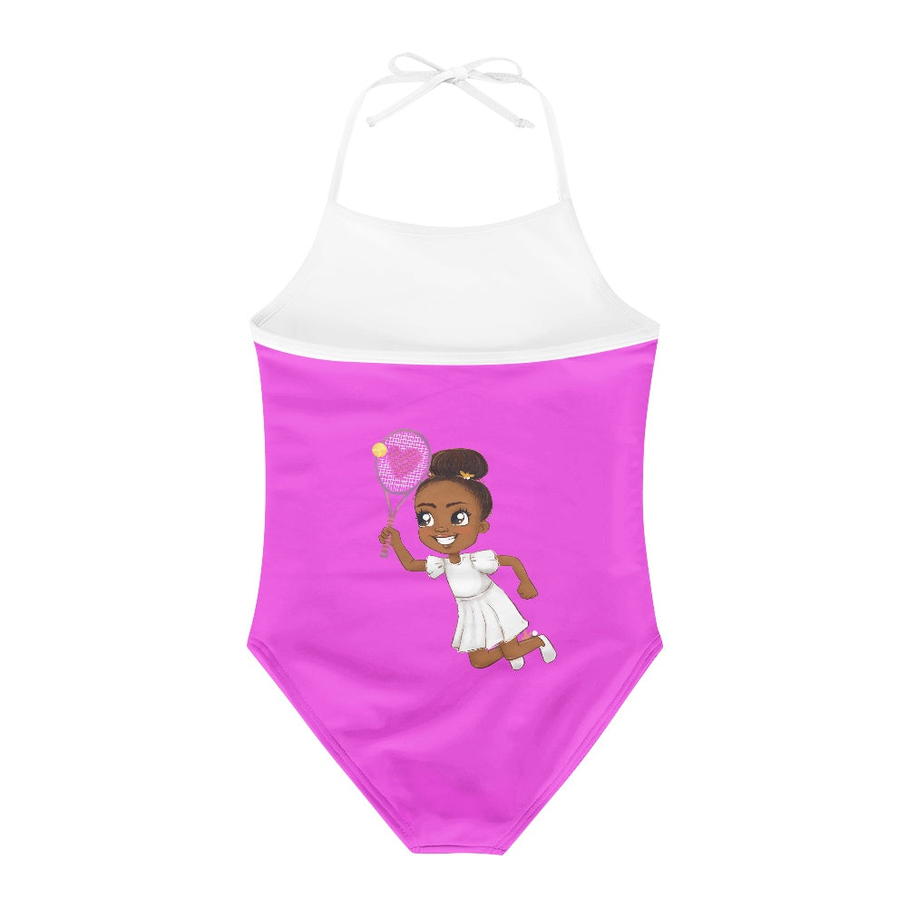 One-piece swimsuit with a square neck for child