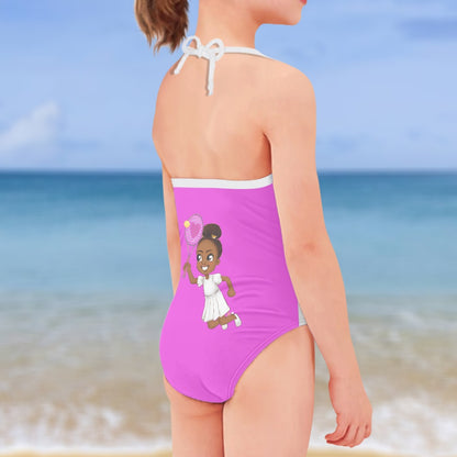 One-piece swimsuit with a square neck for child
