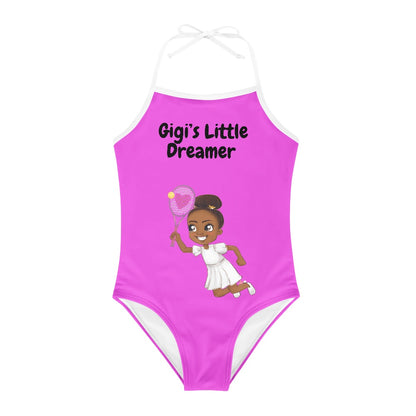 One-piece swimsuit with a square neck for child