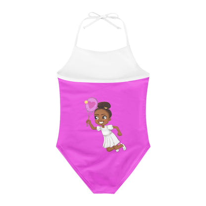 One-piece swimsuit with a square neck for child